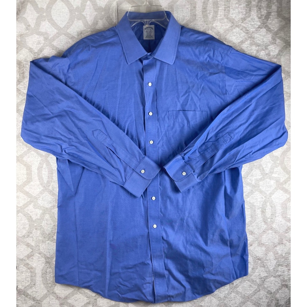 Brooks Brothers Regent Dress Shirt Mens 17.5 36 Blue Non-Iron Supima Cotton